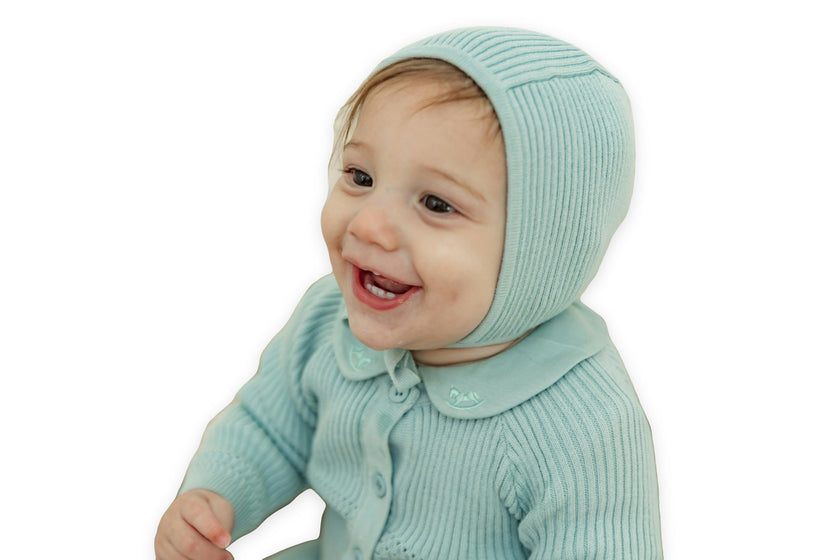 Embroidered Romper, Cardigan, and Bonnet Three Piece Set