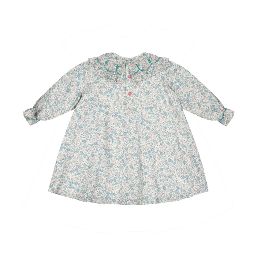 Yse Blue Floral Long Sleeve Bishop Dress