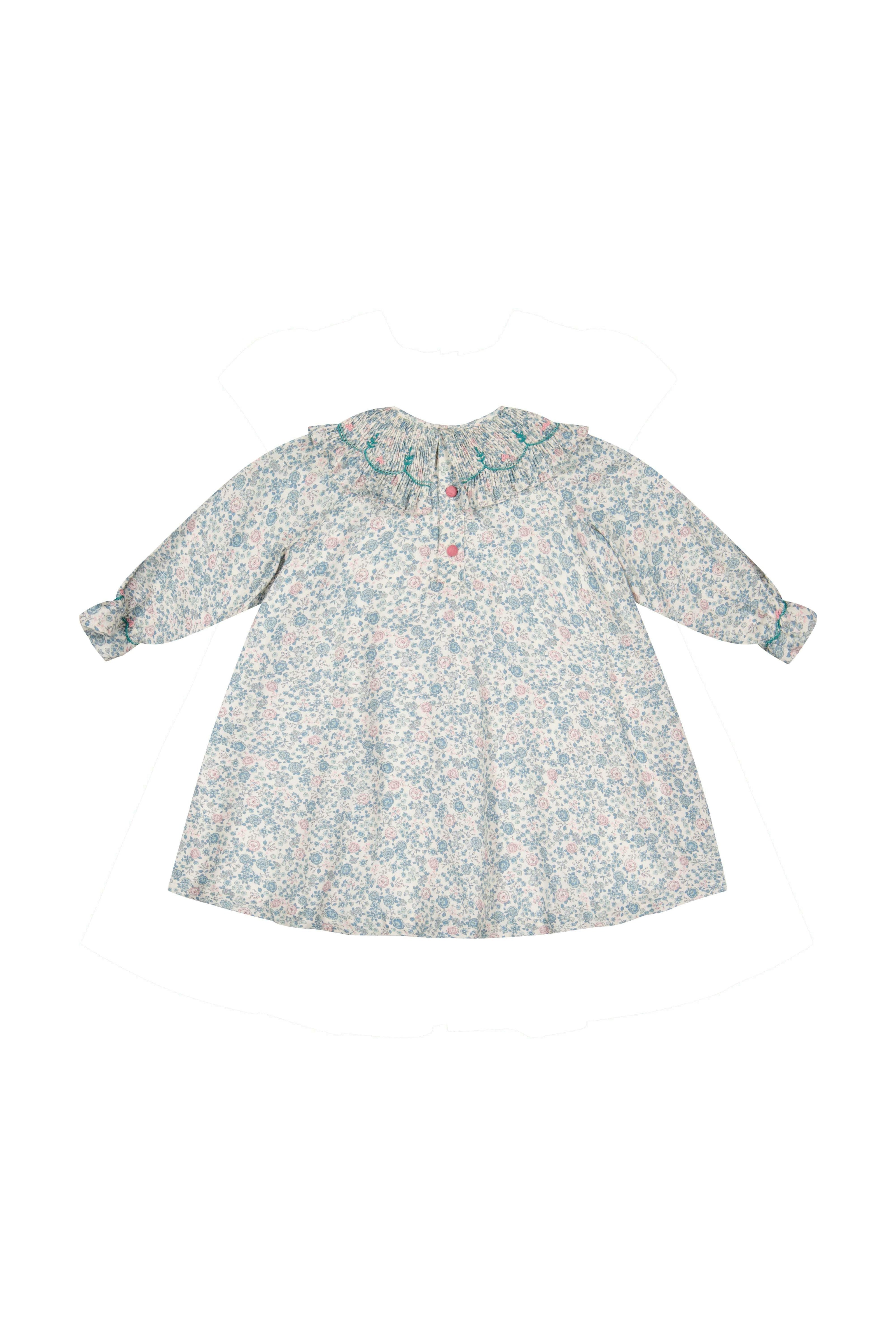 Yse Blue Floral Long Sleeve Bishop Dress