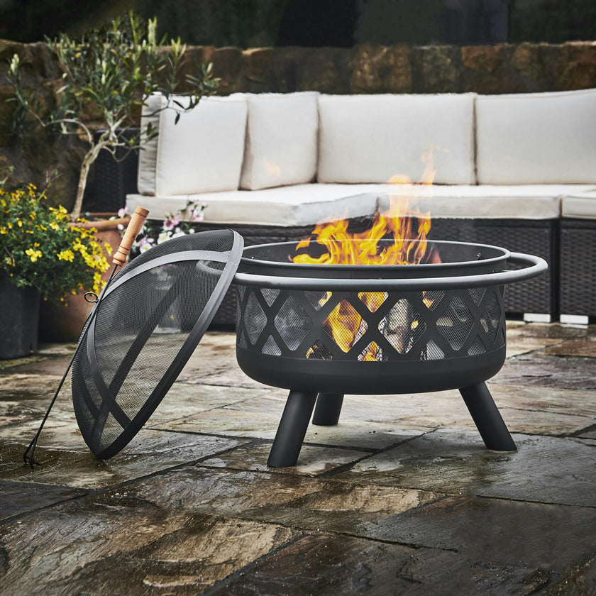 30" Outdoor Round Wood Burning Fire Pit with Steel Base