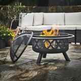 30" Outdoor Round Wood Burning Fire Pit with Steel Base