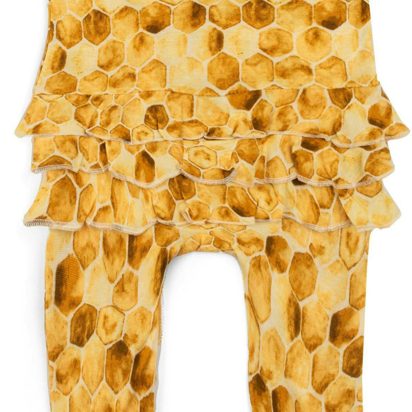 Honeycomb Bamboo Ruffle Zipper Footed Romper