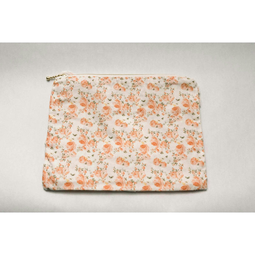 Coral Petal Blooms Timeless Floral Ruffle Zipper Pouch