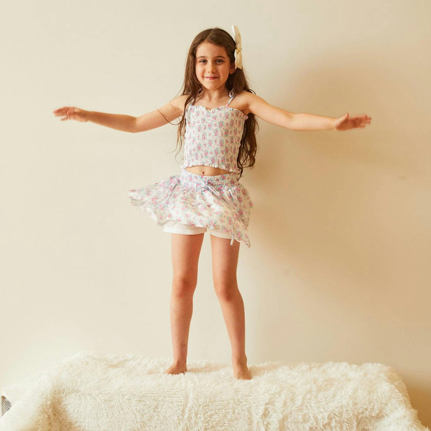Georgia Romantic Rose White With Pink Satin Smocked Top