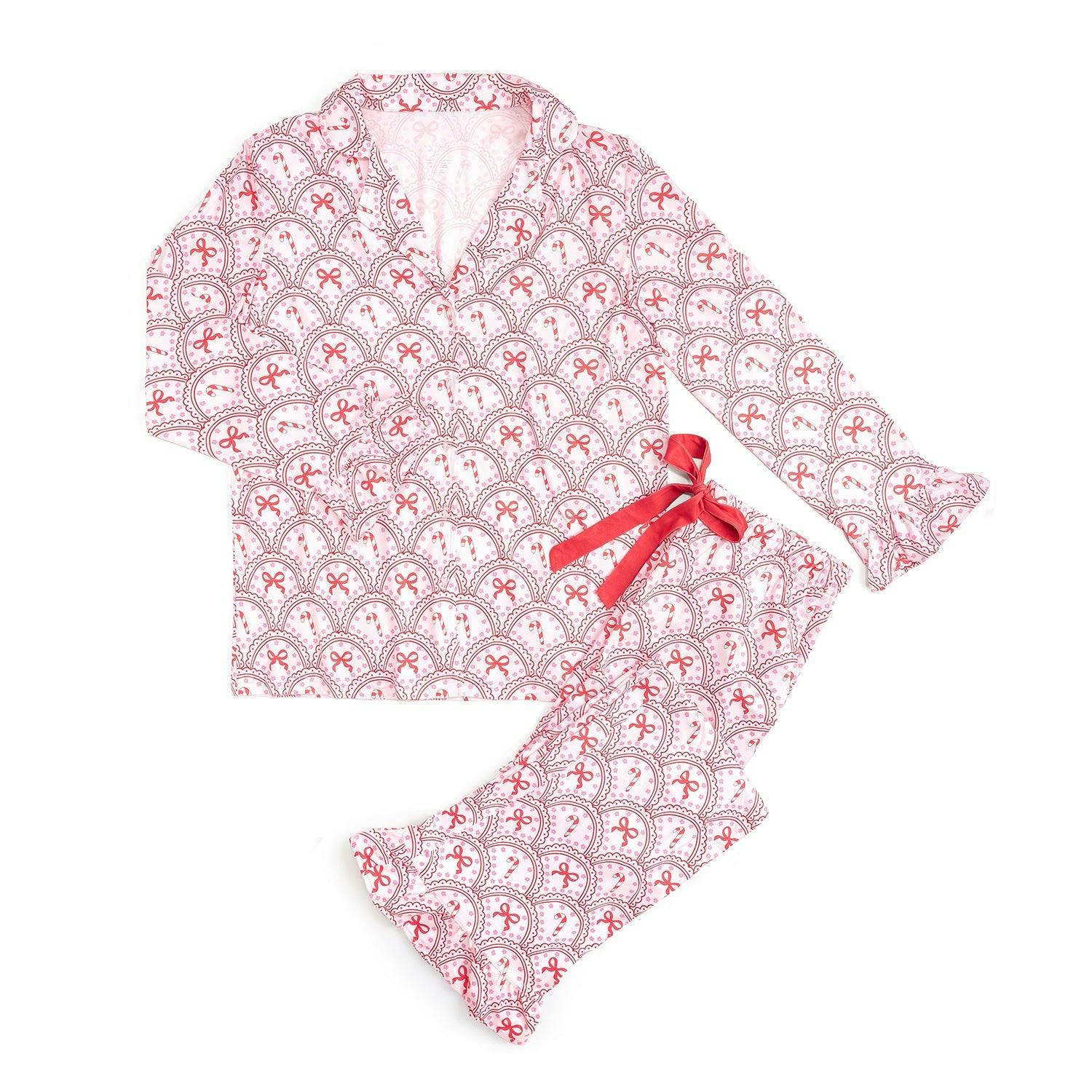 Candy Cane Scallop Christmas Women's Two-Piece Set