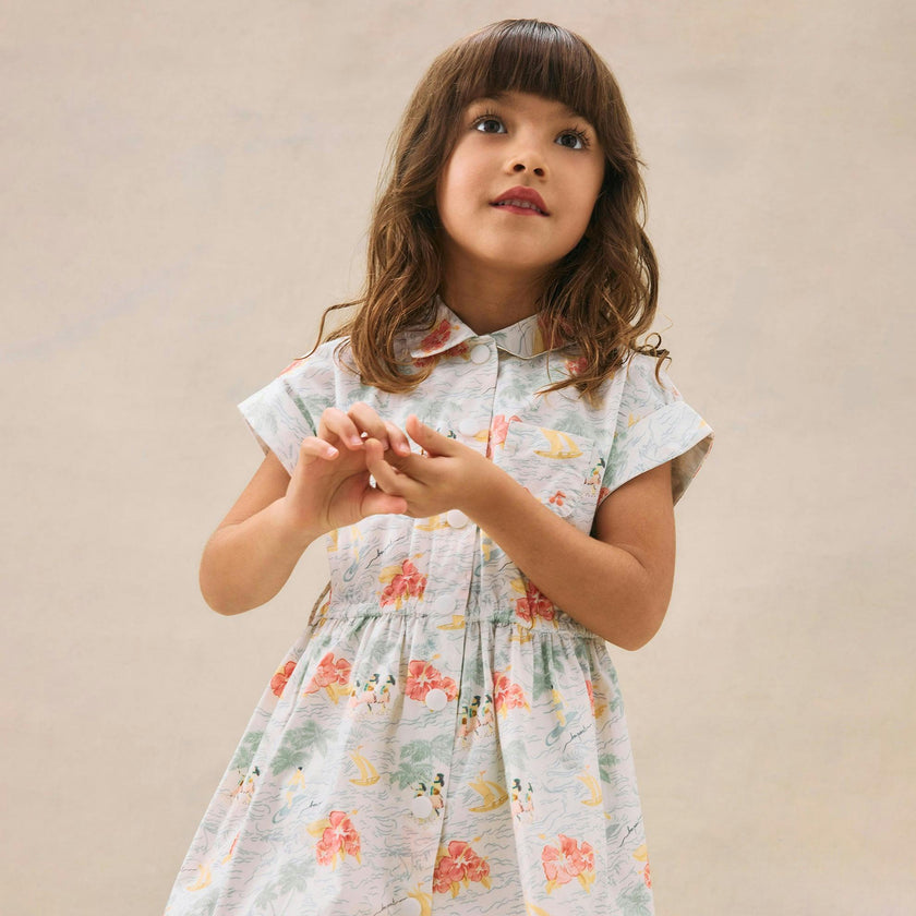 BONPOINT Gisele Island Print Poplin Dress