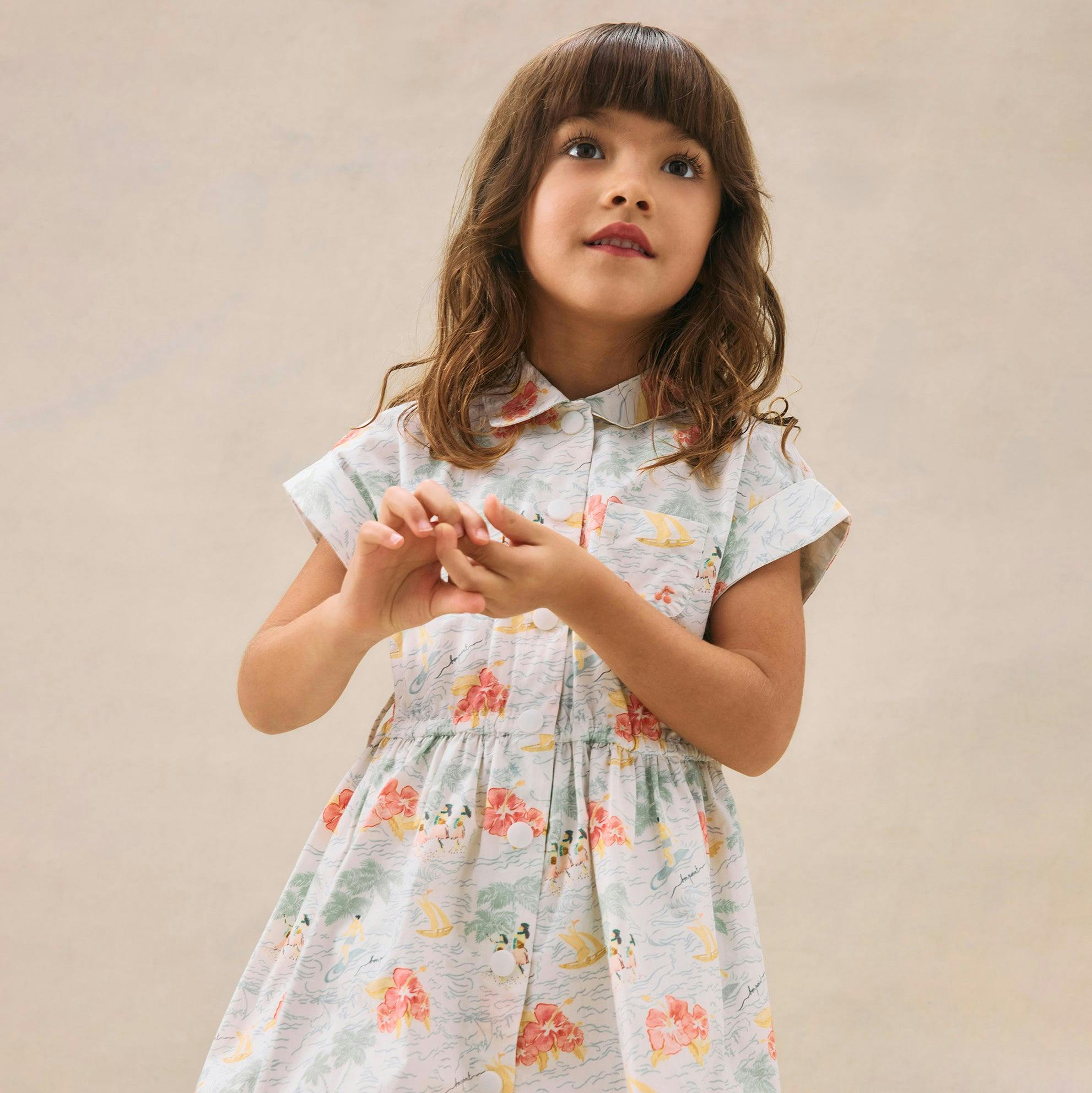 BONPOINT Gisele Island Print Poplin Dress