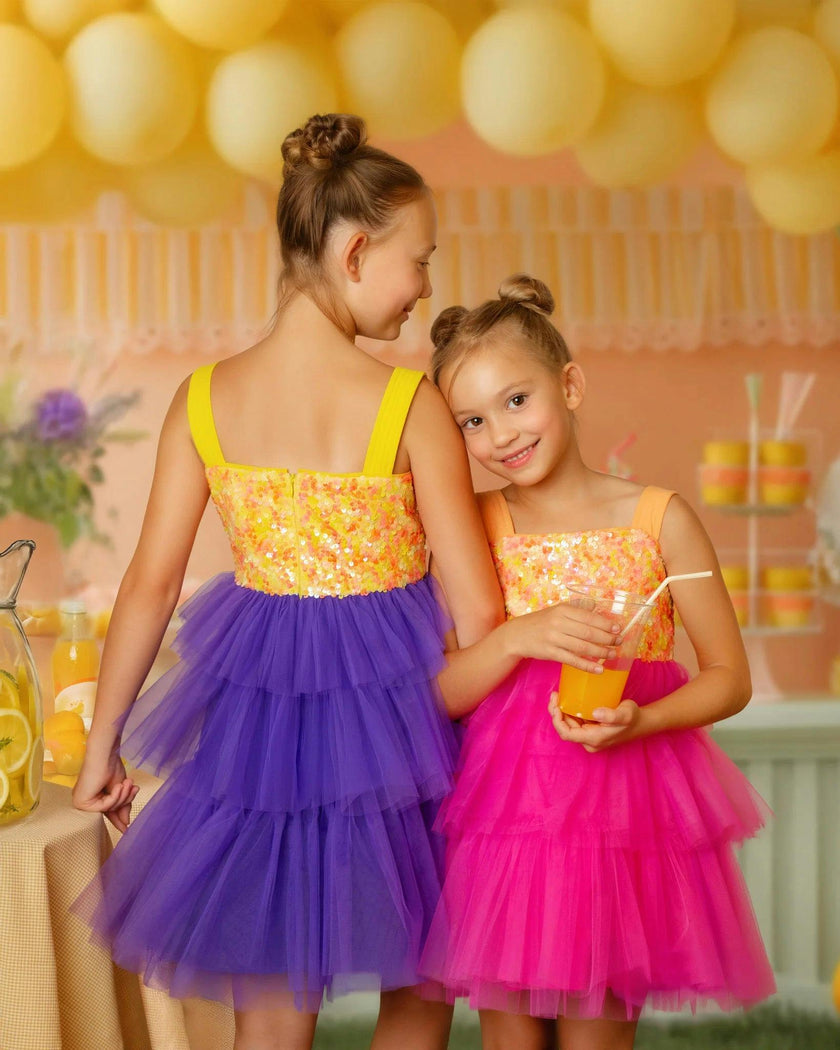 Pink Lemonade Sequin Tiered Tulle Birthday Dress for Girls
