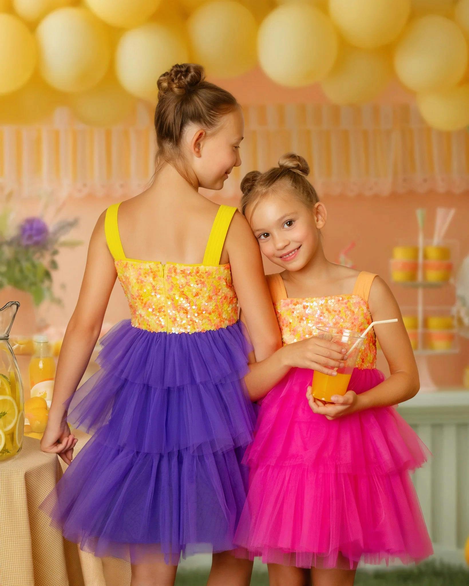 Pink Lemonade Sequin Tiered Tulle Birthday Dress for Girls
