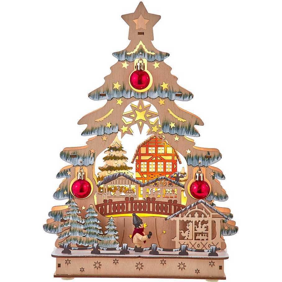 13-Inch Battery Operated LED Lighted Tree With Village Scene Table Piece