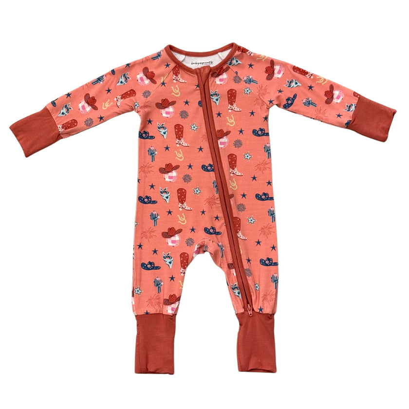 Baby Girl Long Sleeve Zip Romper in American Cowgirl