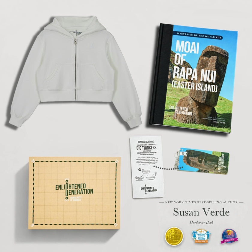 Moai Gift Box with Hidden Graphic Kids Cropped Zip-Up Hoodie, Book, and Activities