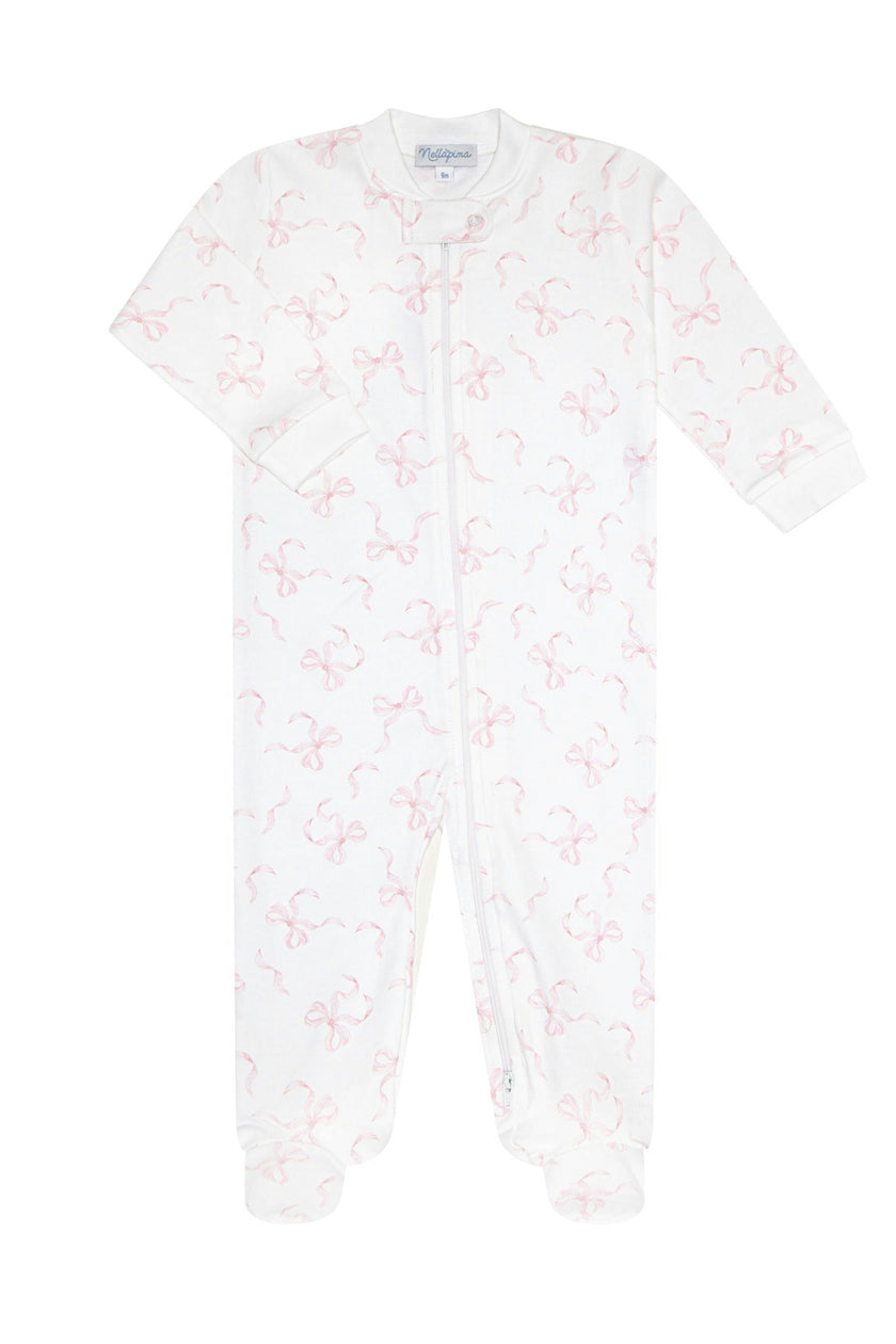 Charming Bows Print Zipper Footie