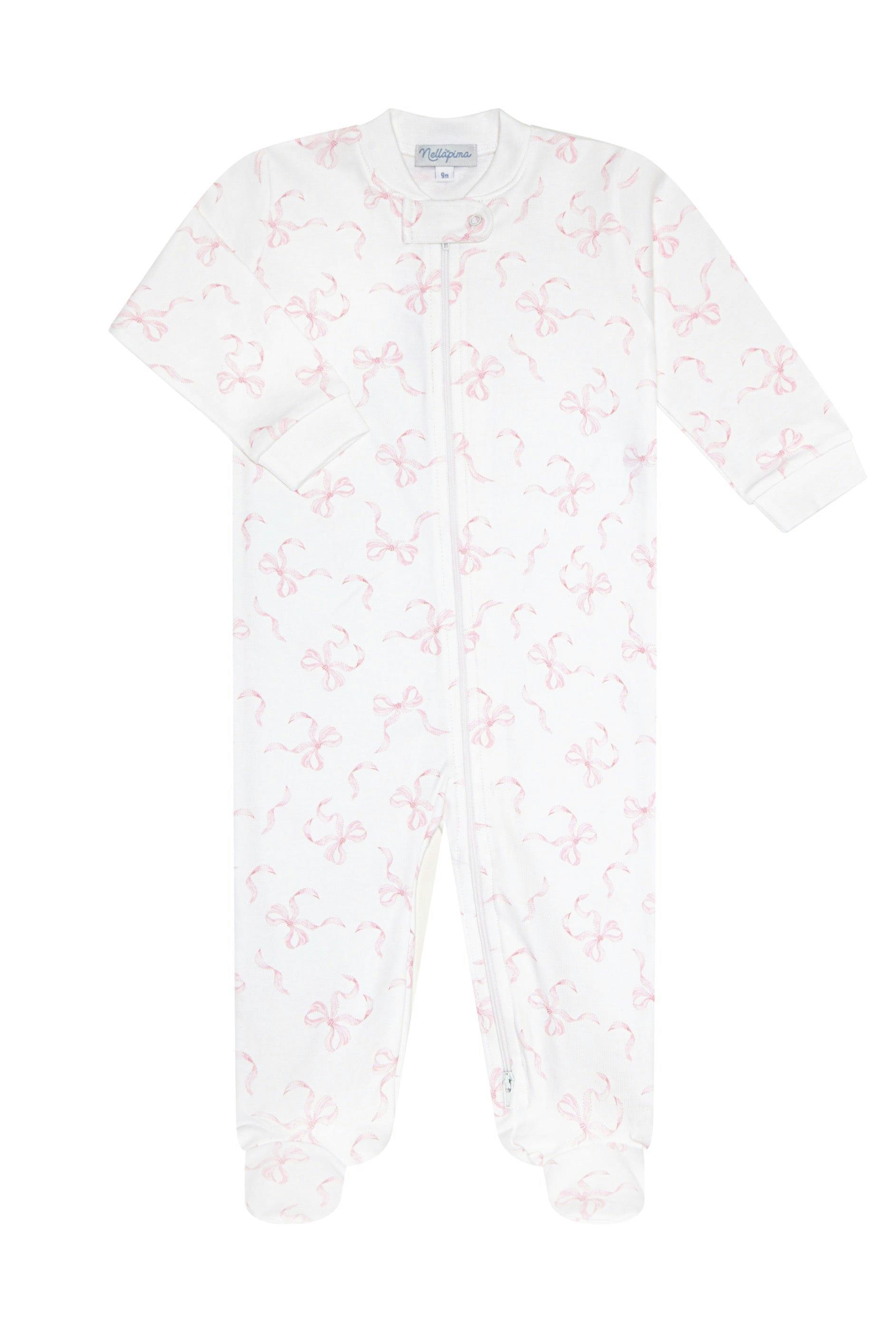 Charming Bows Print Zipper Footie
