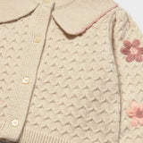 Cream Flower-Patterned Knitted Cardigan