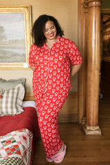 Kali Pajama Set in Poinsettia Candy Canes