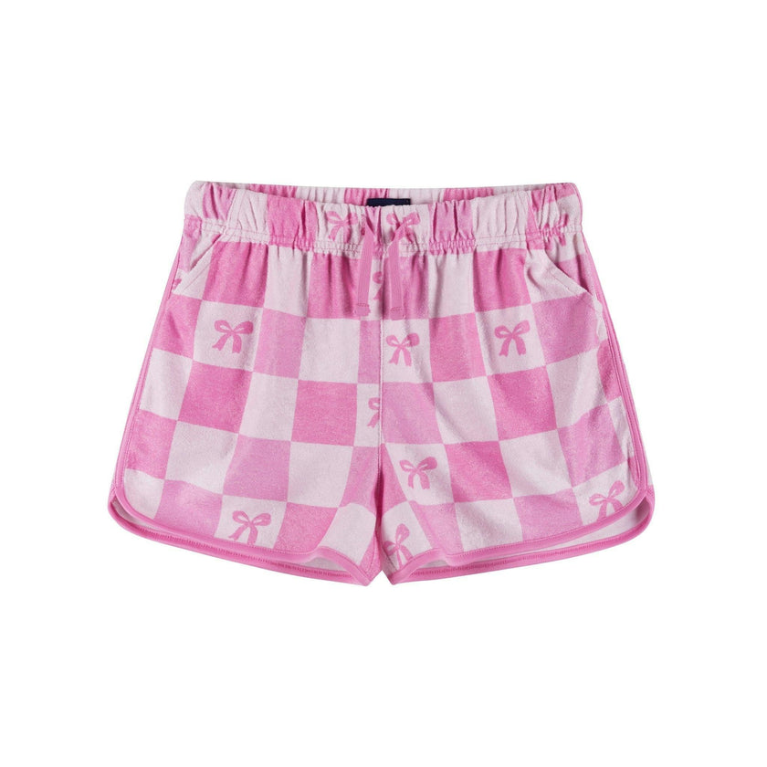 Tween Girls Terry Pull-Over & Short Set | Checkered Bow