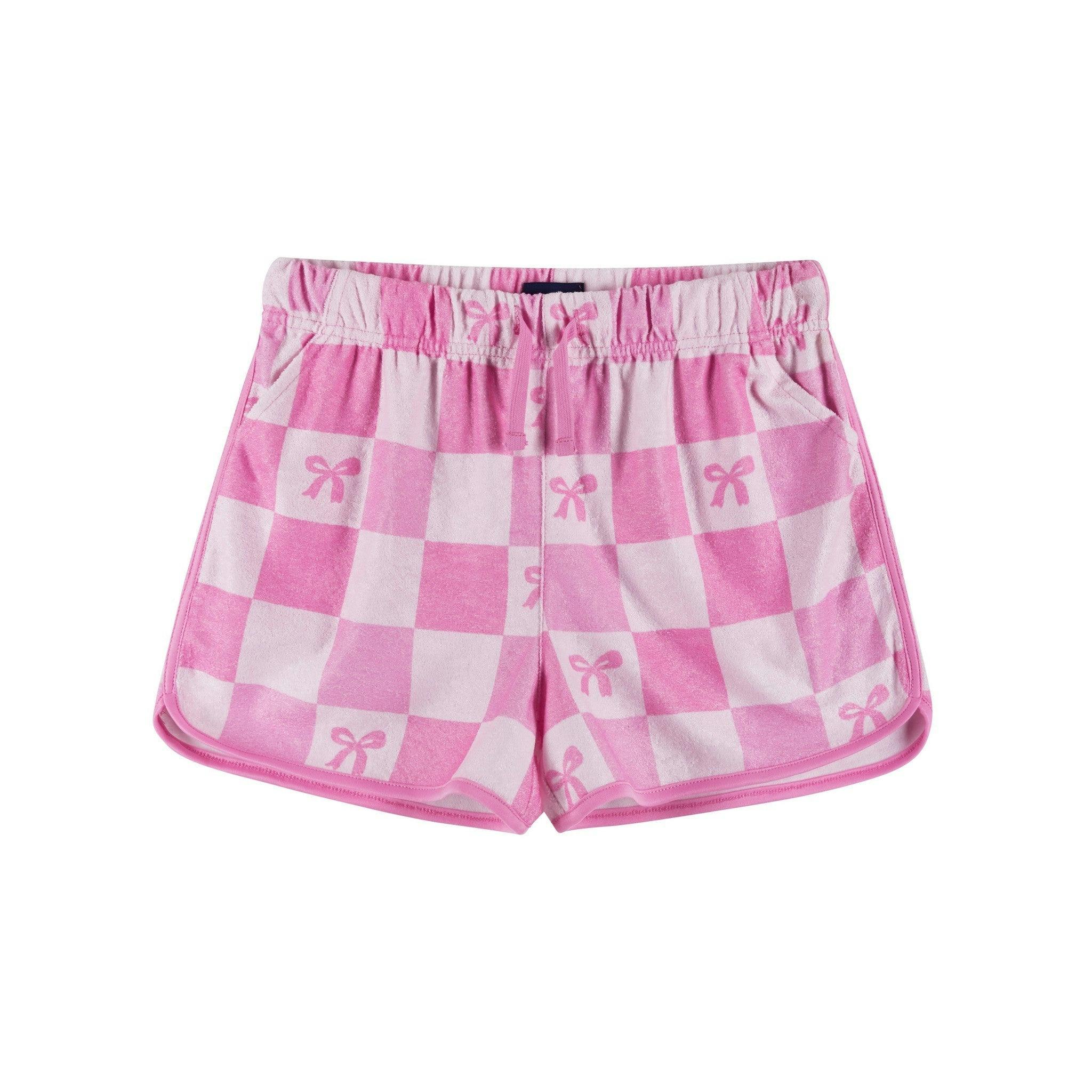 Tween Girls Terry Pull-Over & Short Set | Checkered Bow