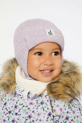Baby Winter Knit Hat With Ear Flaps And Strings Lavender