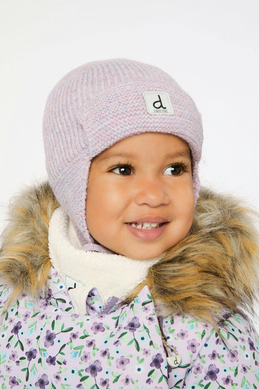 Baby Winter Knit Hat With Ear Flaps And Strings Lavender
