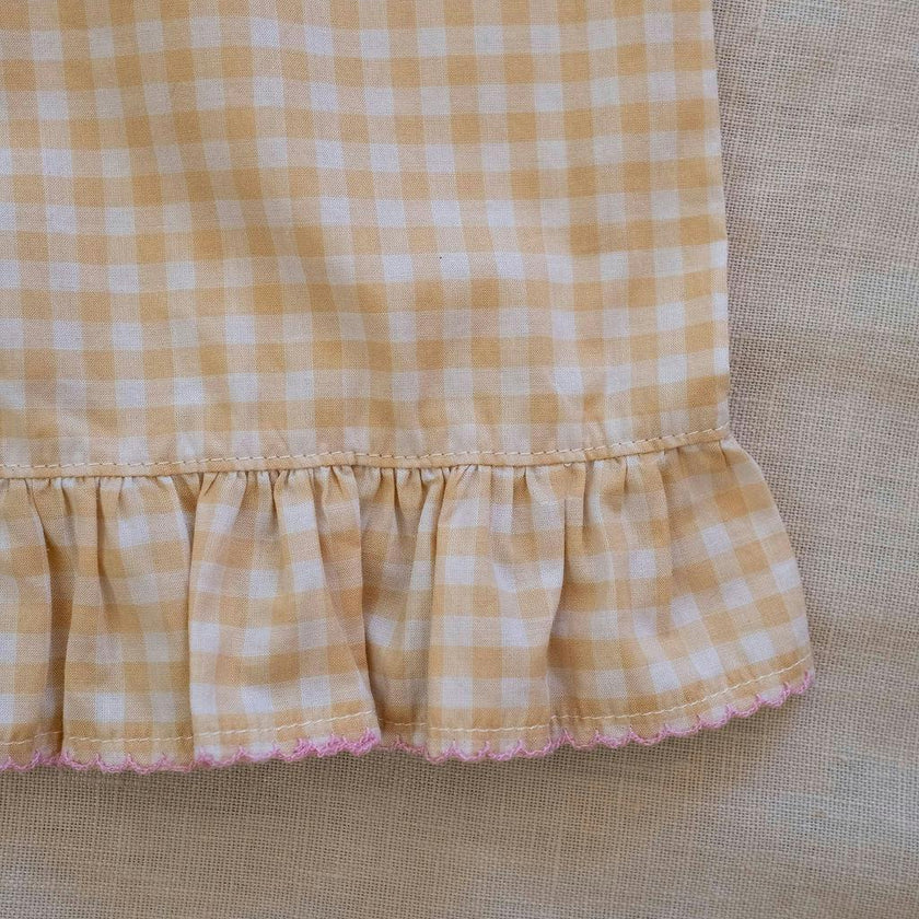 Ruffle Pant Set in Yellow Gingham/Strawberry