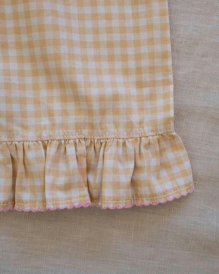 Ruffle Pant Set in Yellow Gingham/Strawberry