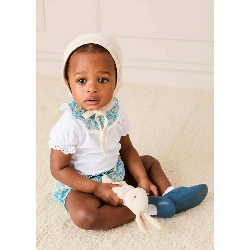 Leontyne Floral Ruffle Collar Lace Detail Bodysuit in Blue Made with Liberty Fabric (1mth-3yrs)