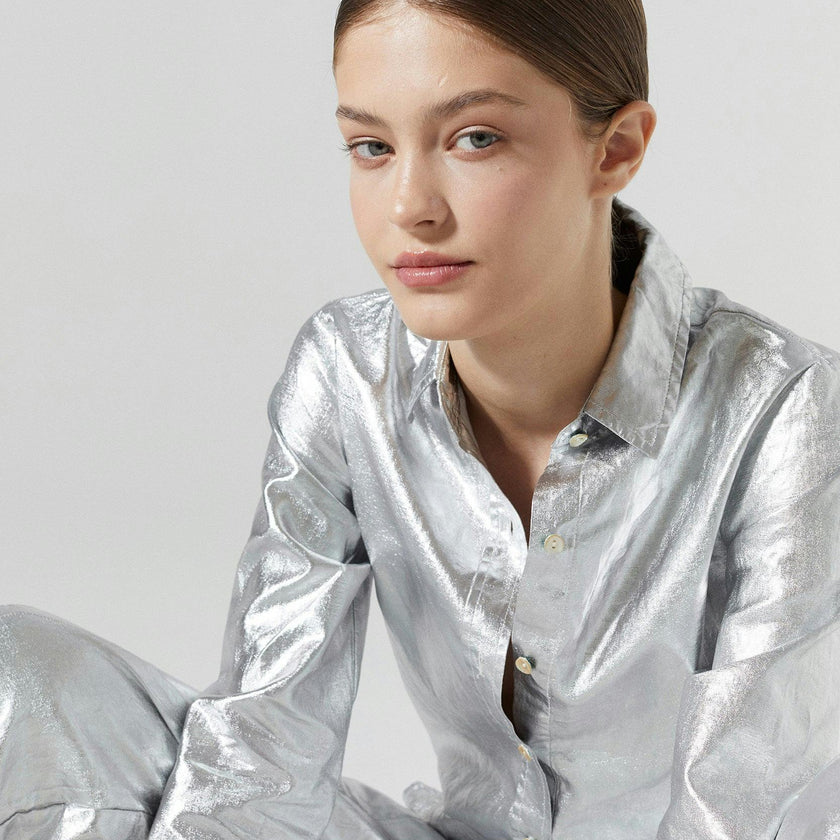 San Marino Metallic Linen Shirt - Silver