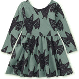 Bats Print Boat Neck Long Sleeve Ballet Skirt Dress, Multi