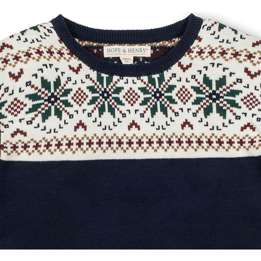 Organic Fair Isle Puff Sleeve Sweater, Blue