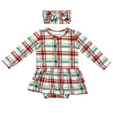 Baby Girl Long Sleeve Bodysuit Dress Set in Tartan Plaid