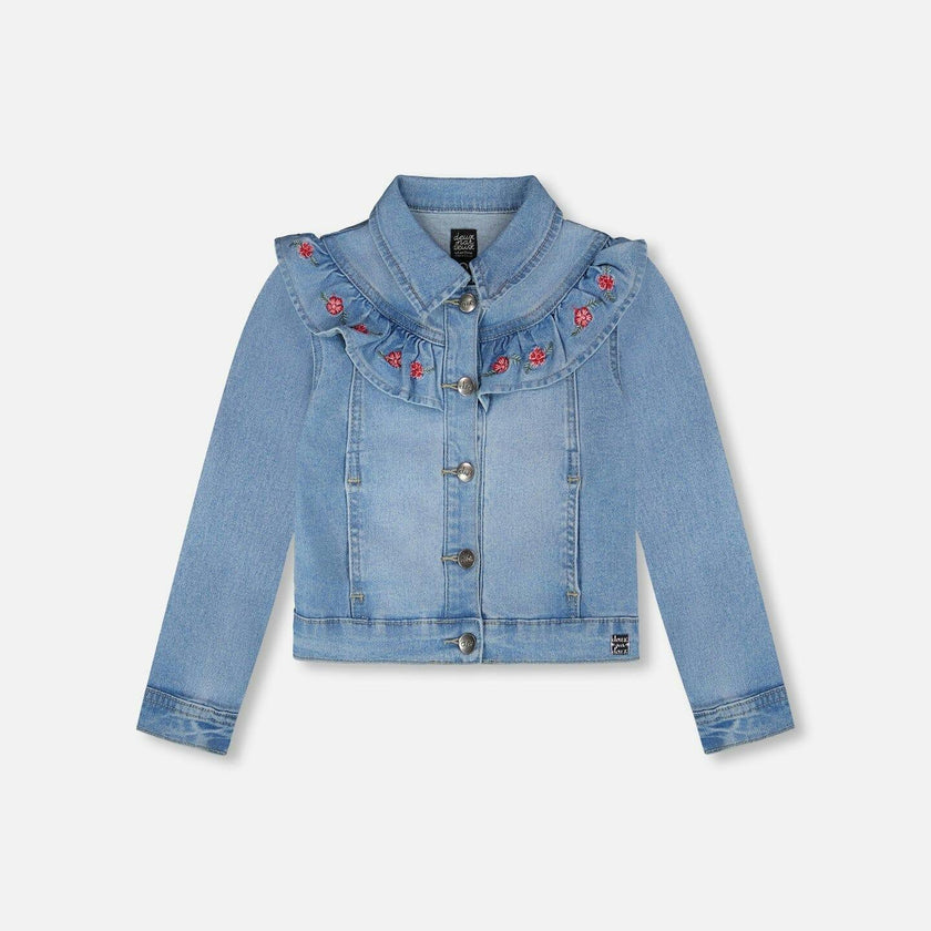 Light Blue Denim Jacket With Embroidery