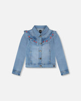 Light Blue Denim Jacket With Embroidery