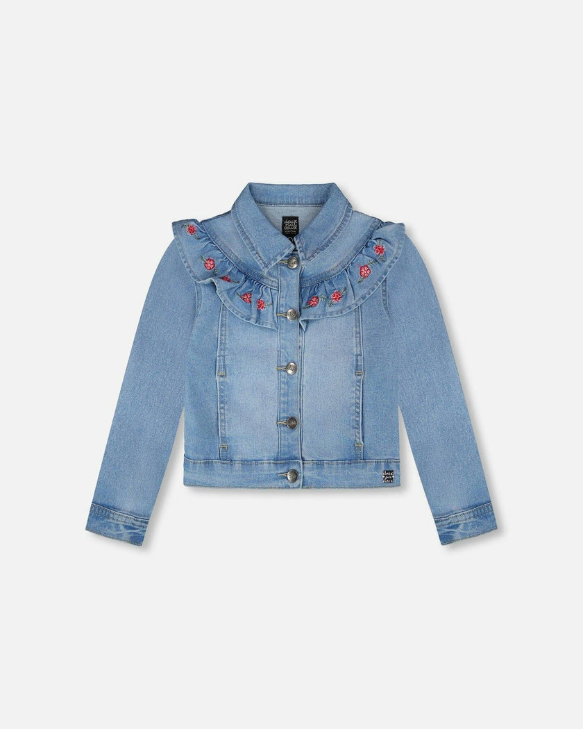 Light Blue Denim Jacket With Embroidery