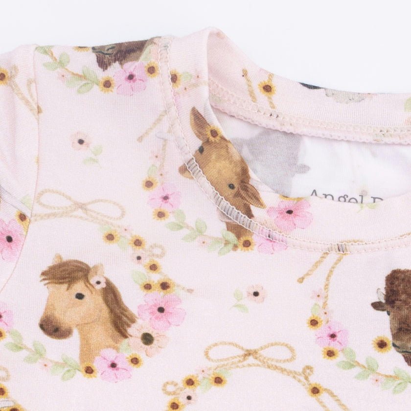 Farm Animals Floral Cameos Pink - Short Sleeve Loungewear Set