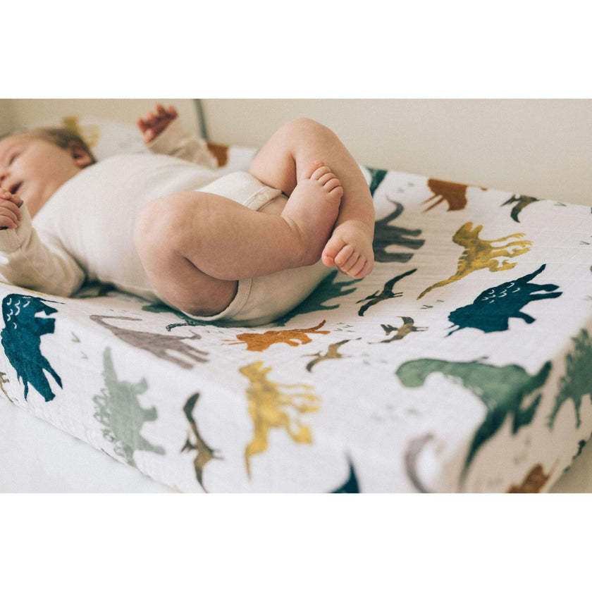 Cotton Muslin Changing Pad Cover - Dino Friends