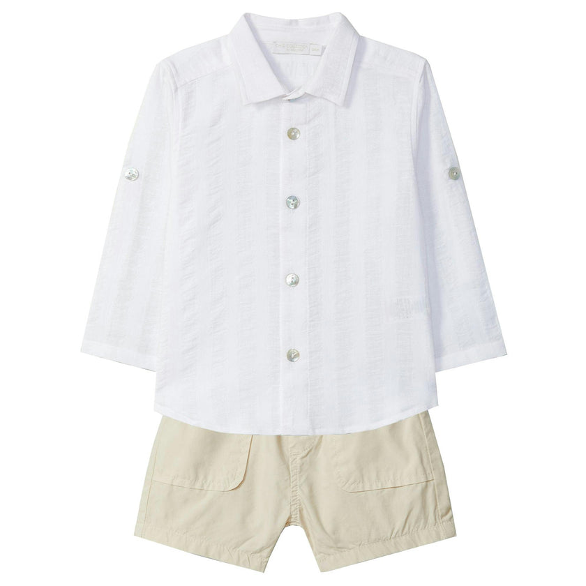 LARANJINHA Beach Vibes Baby Set - White & Sand