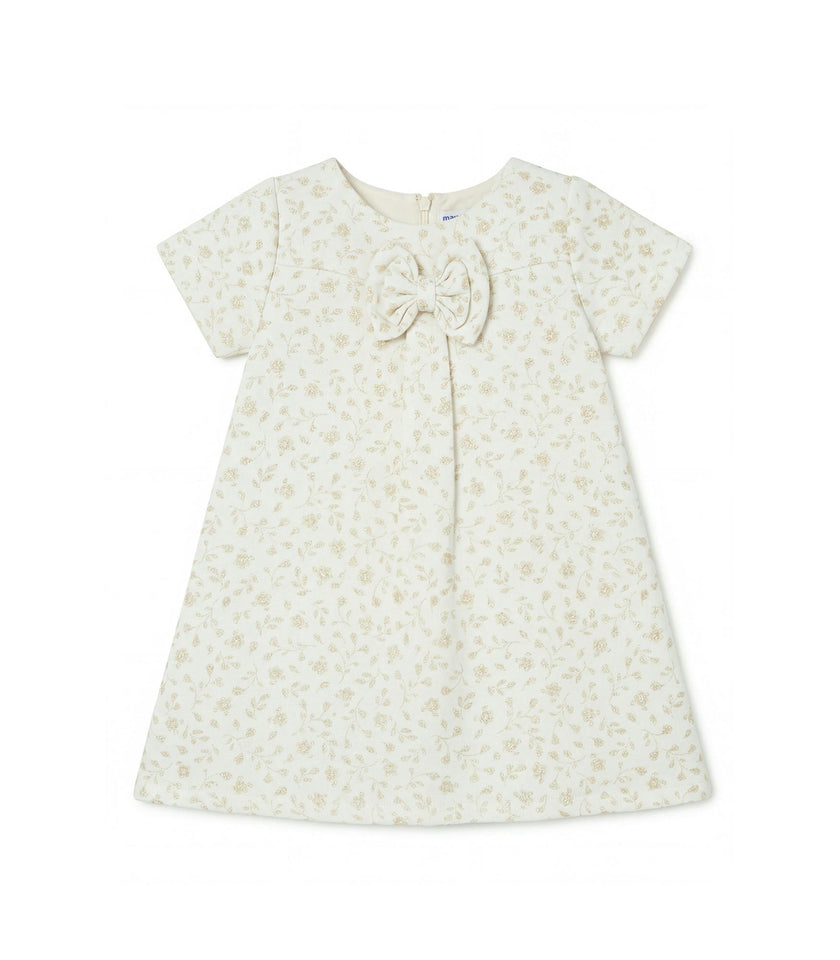 Elsa Baby Dress, French Jacquard - White Gold Lily