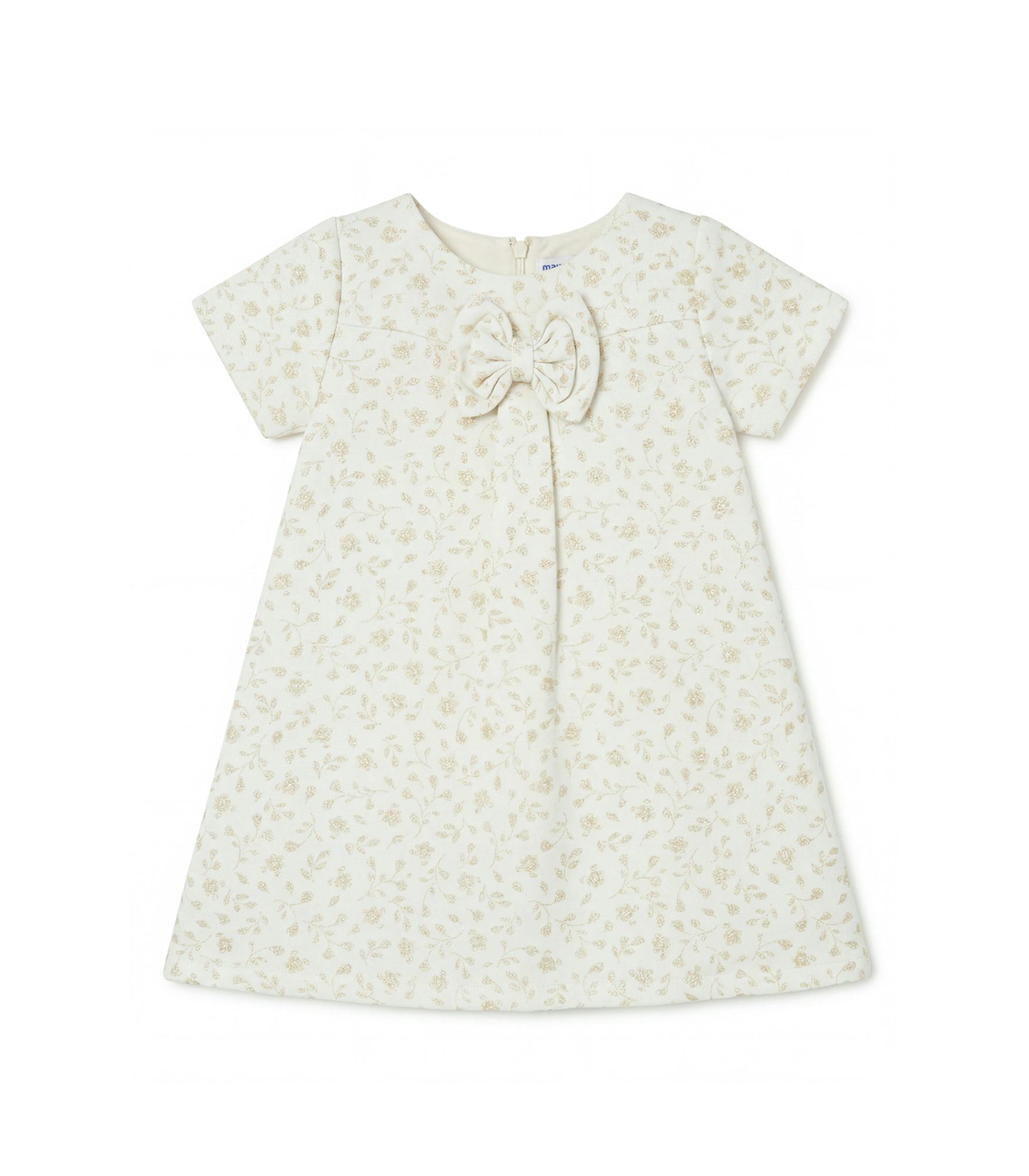 Elsa Baby Dress, French Jacquard - White Gold Lily