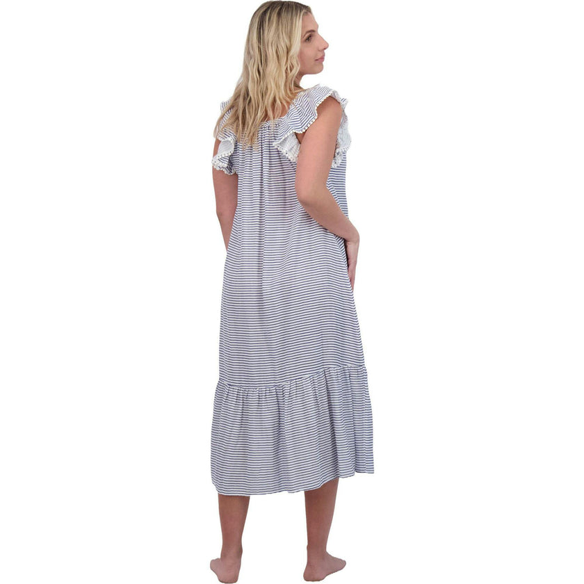 Eva Women's Ruffle Sundress Marine Stripe, Blue