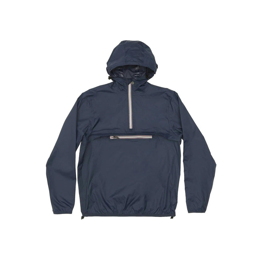 Navy women's quarter zip packable rain jacket and windbreaker