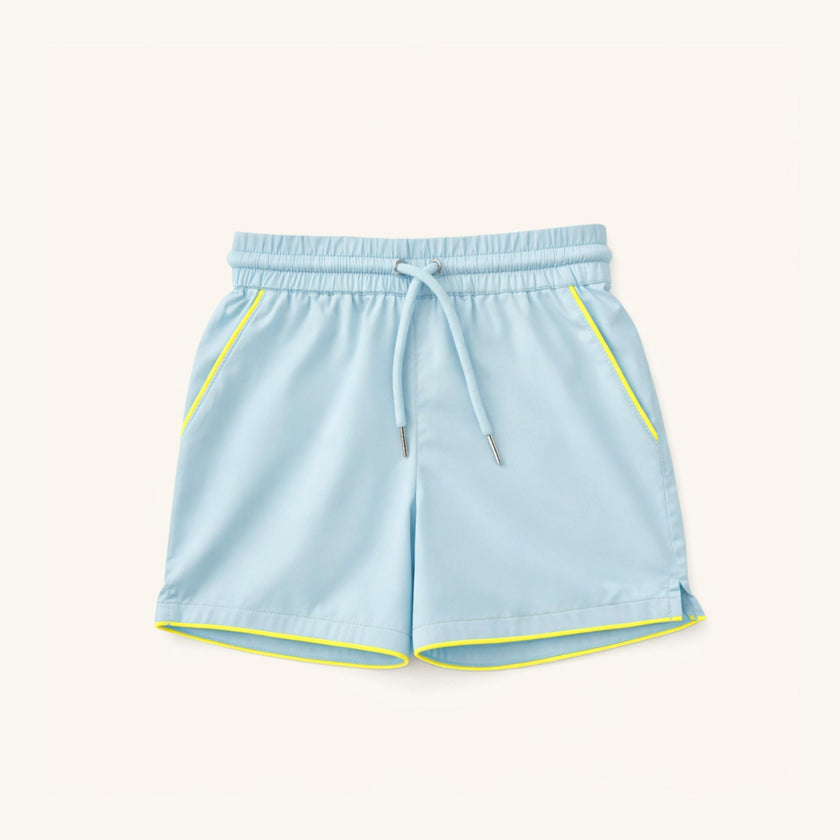 Boys' Drawstring Shorts in Light Blue w/Sulphur Trim