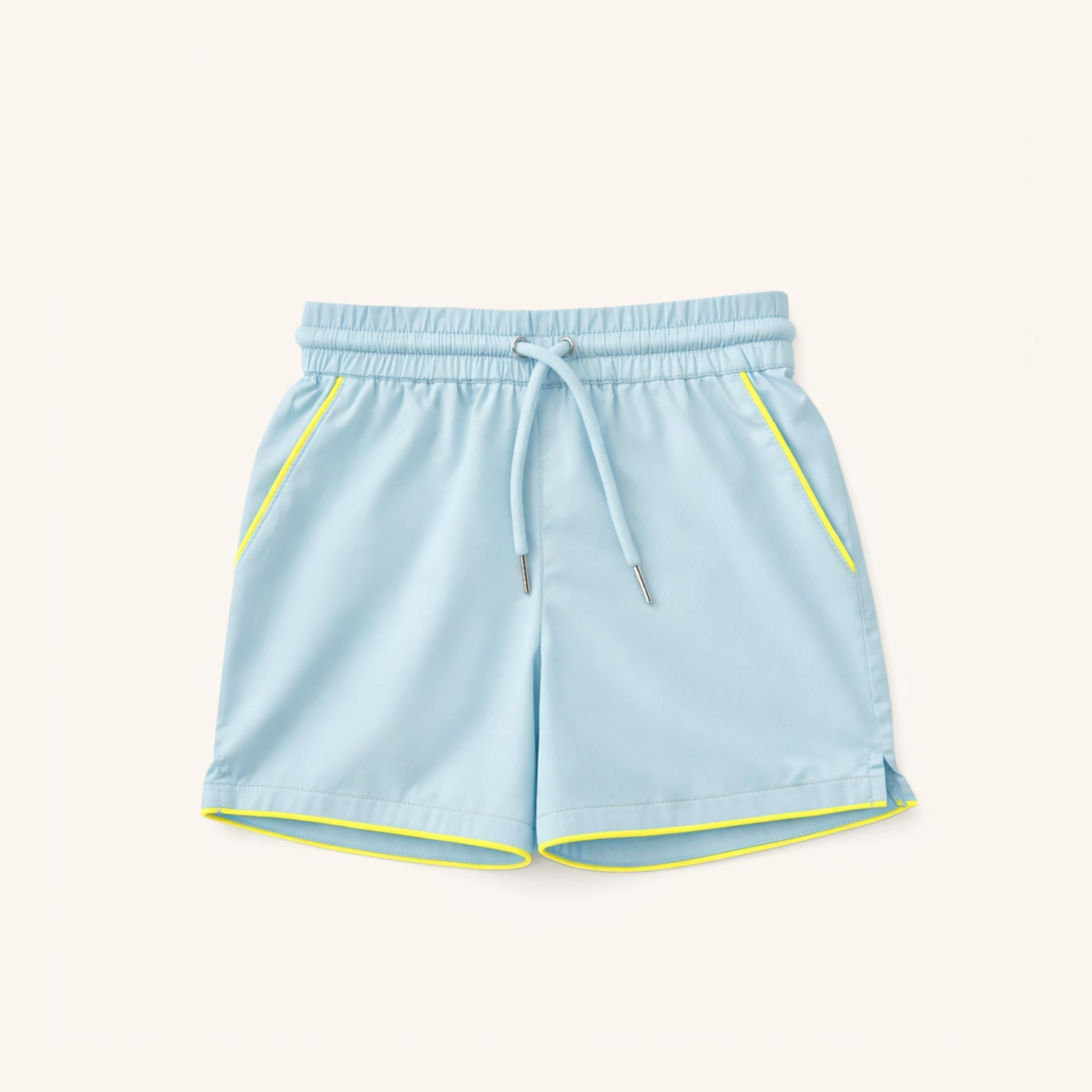 Boys' Drawstring Shorts in Light Blue w/Sulphur Trim