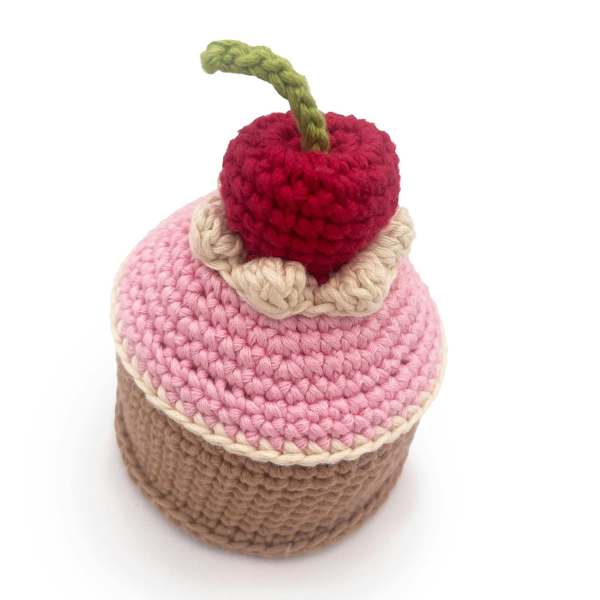 Cherry cake 100% organic cotton rattle