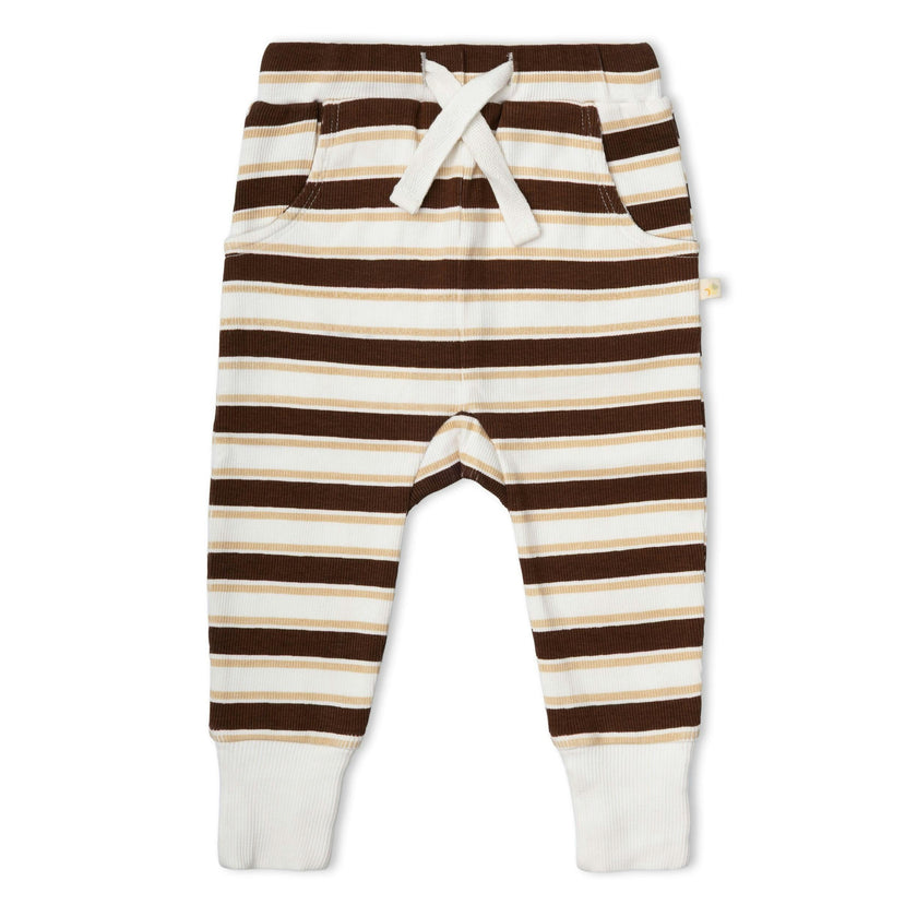 Organic Kimono Onesie & Pants Set - Cocoa Stripe
