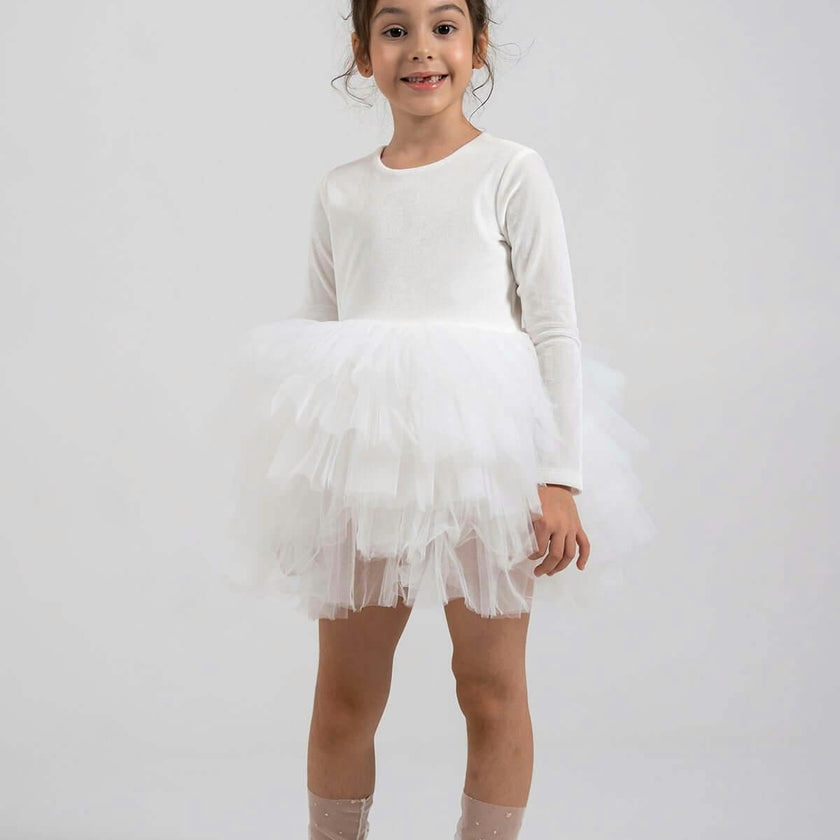 White Velvet Tutu Dress