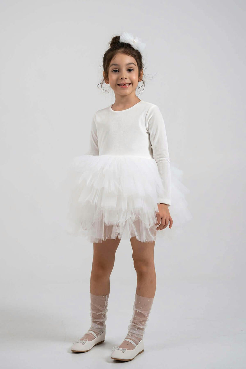 White Velvet Tutu Dress