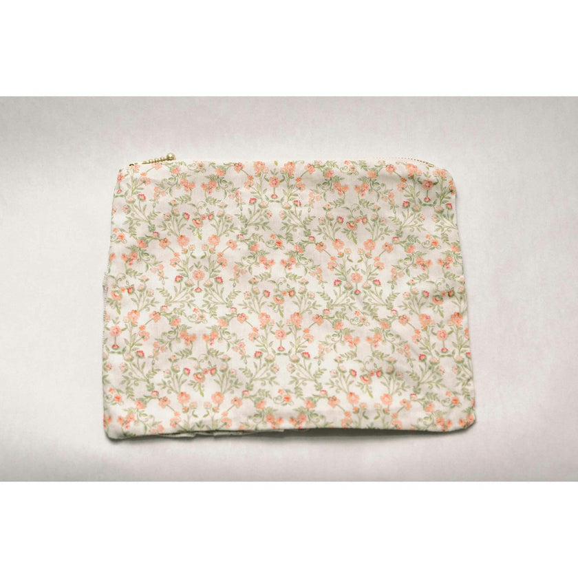 Apricot Meadow Timeless Floral Ruffle Zipper Pouch Lilac Vine Scroll