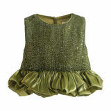 Green Evadelle Satin Ruffle Skirt Set
