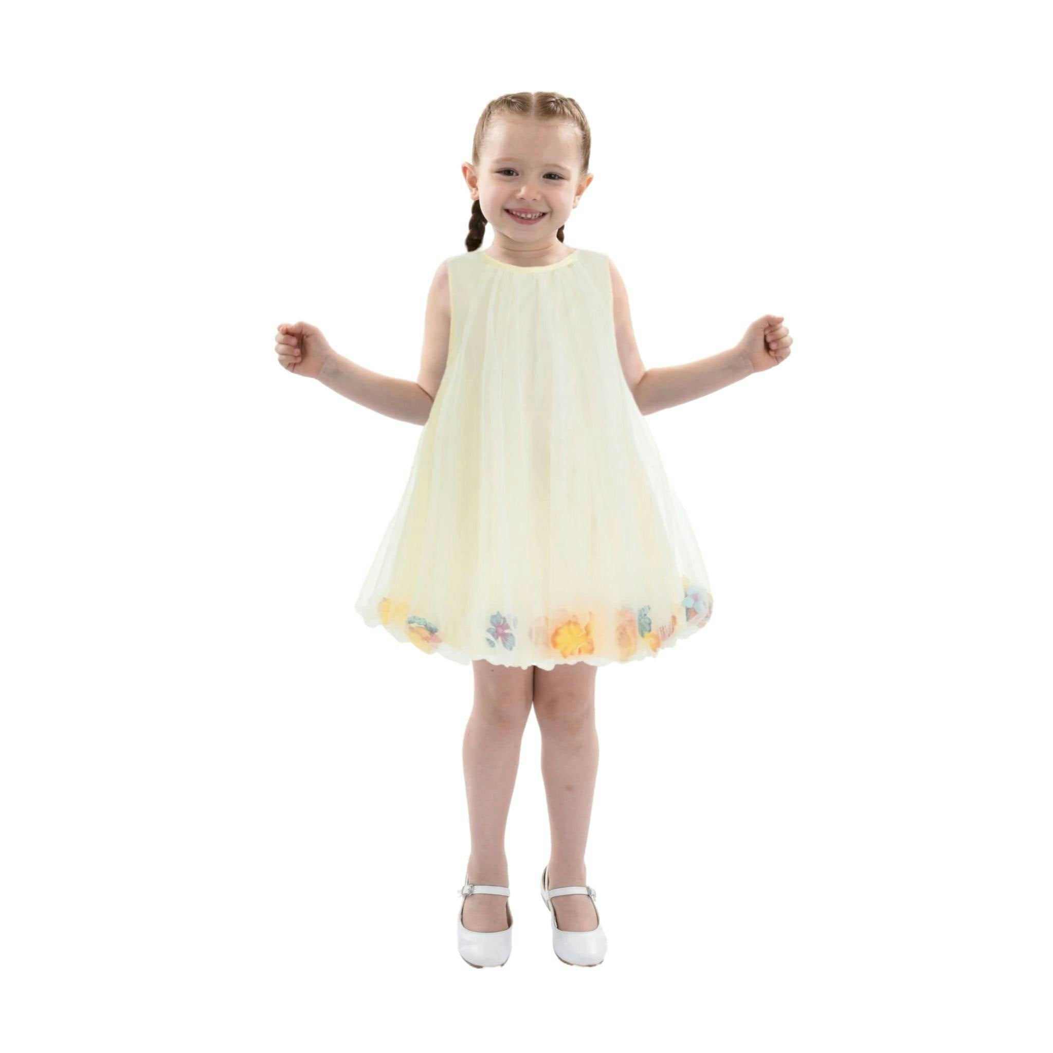 Ivory Floral Layered Sleeveless Dress